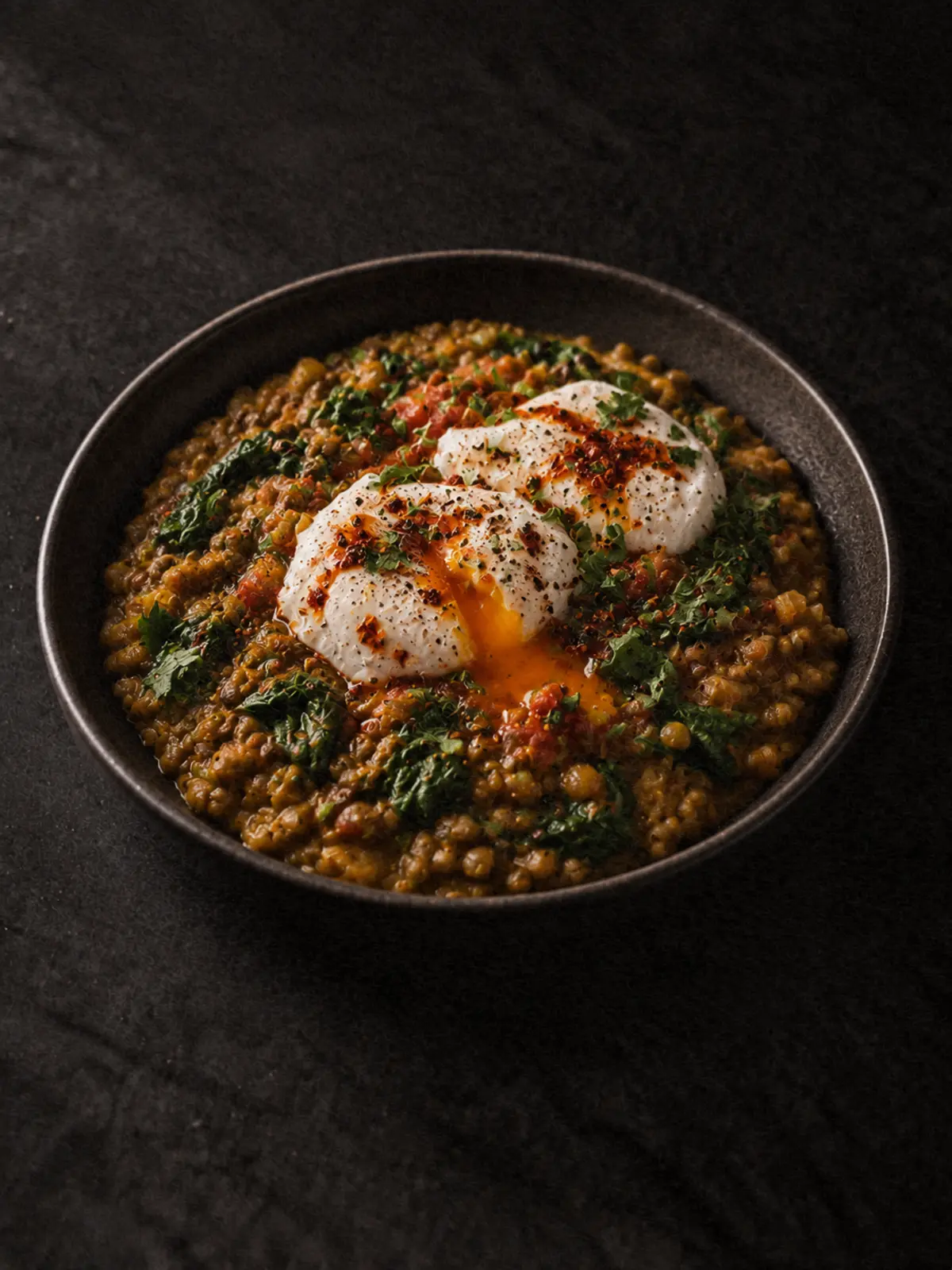 One-Pan Lentil & Spinach Dal with Poached Eggs