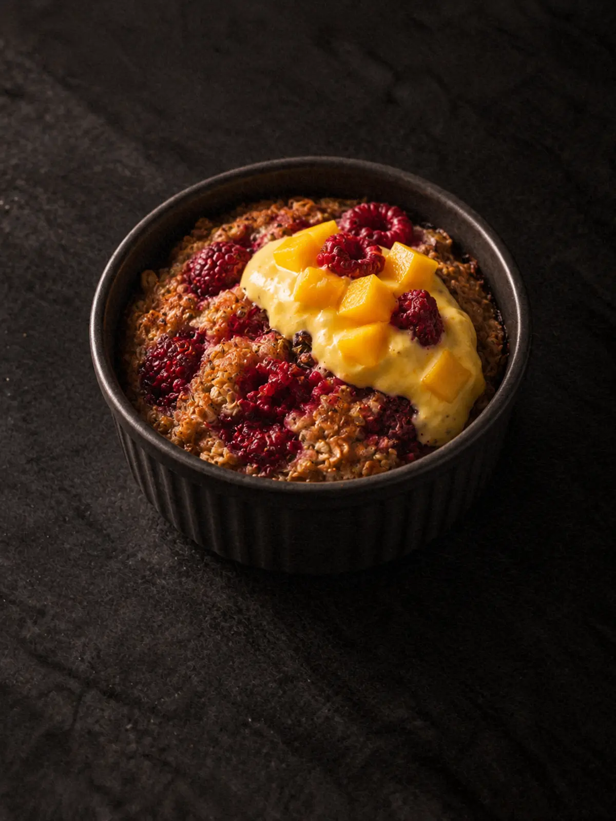 Raspberry Baked Oats with Mango Yogurt