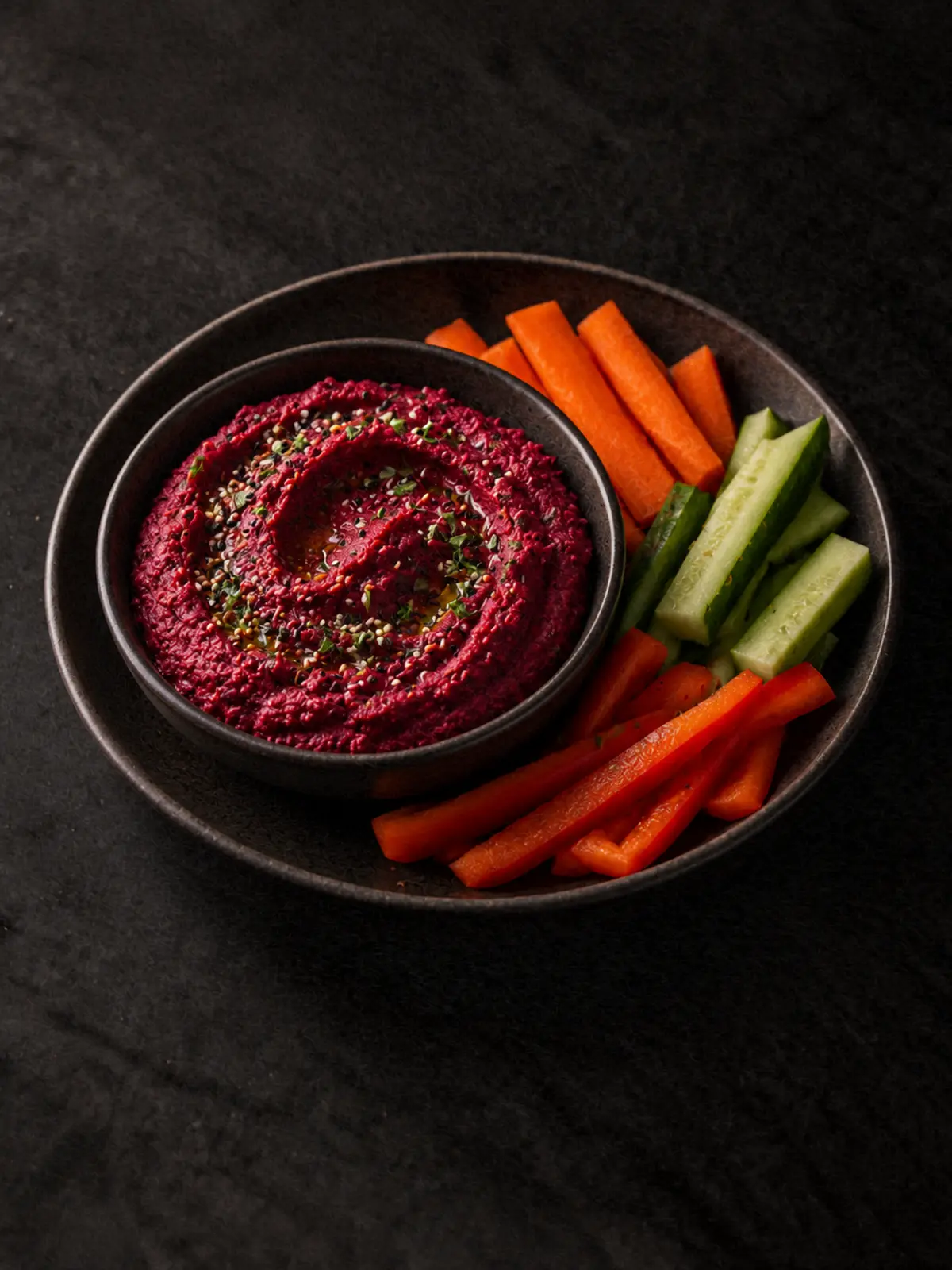 Beetroot Hummus with Vegetable Sticks