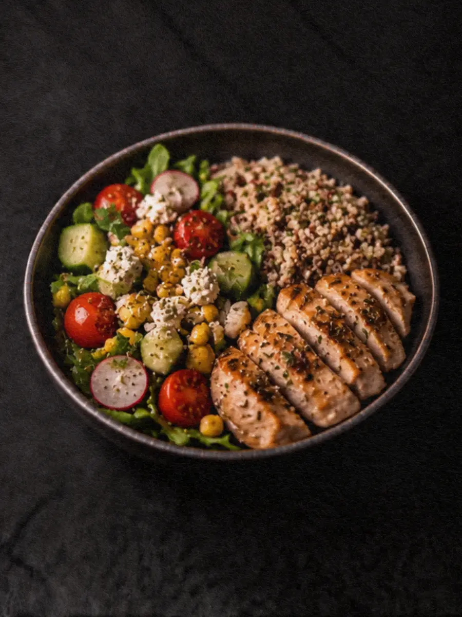 Chicken, quinoa and vegetables in a colourful everyday meal