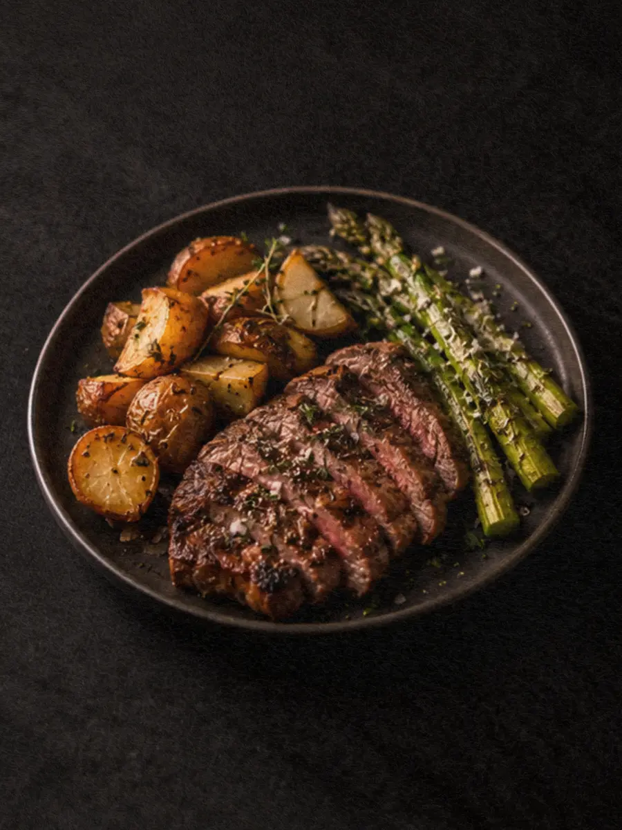 Pan-Seared Steak with Roasted Potatoes & Asparagus