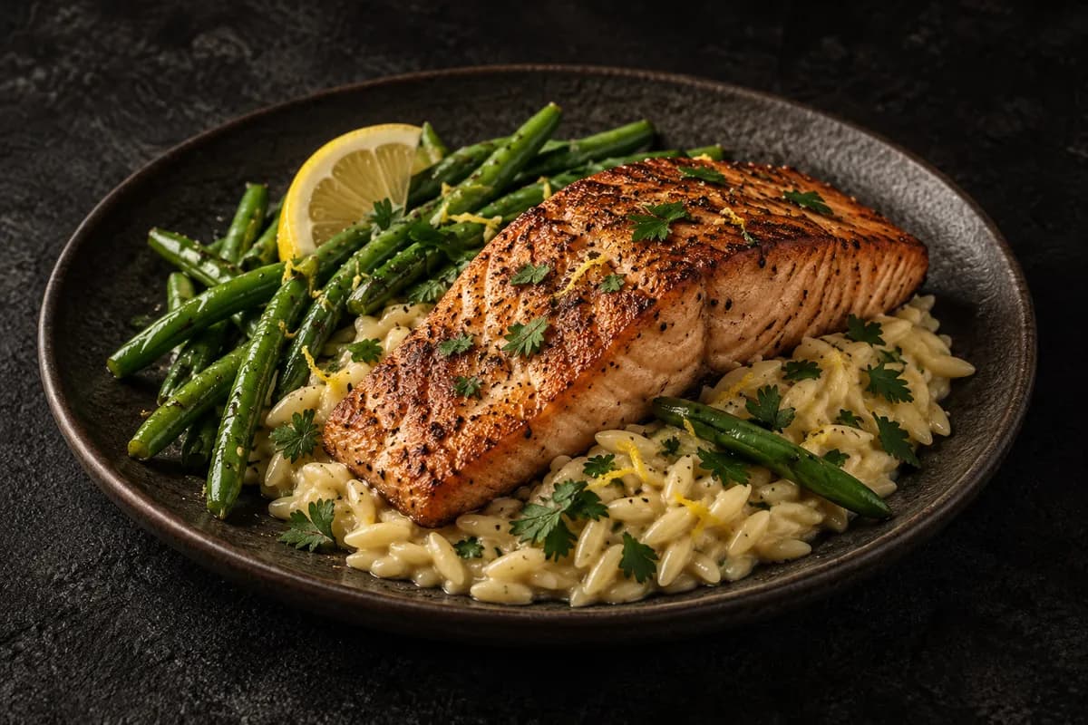 Creamy Lemon Orzo with Salmon