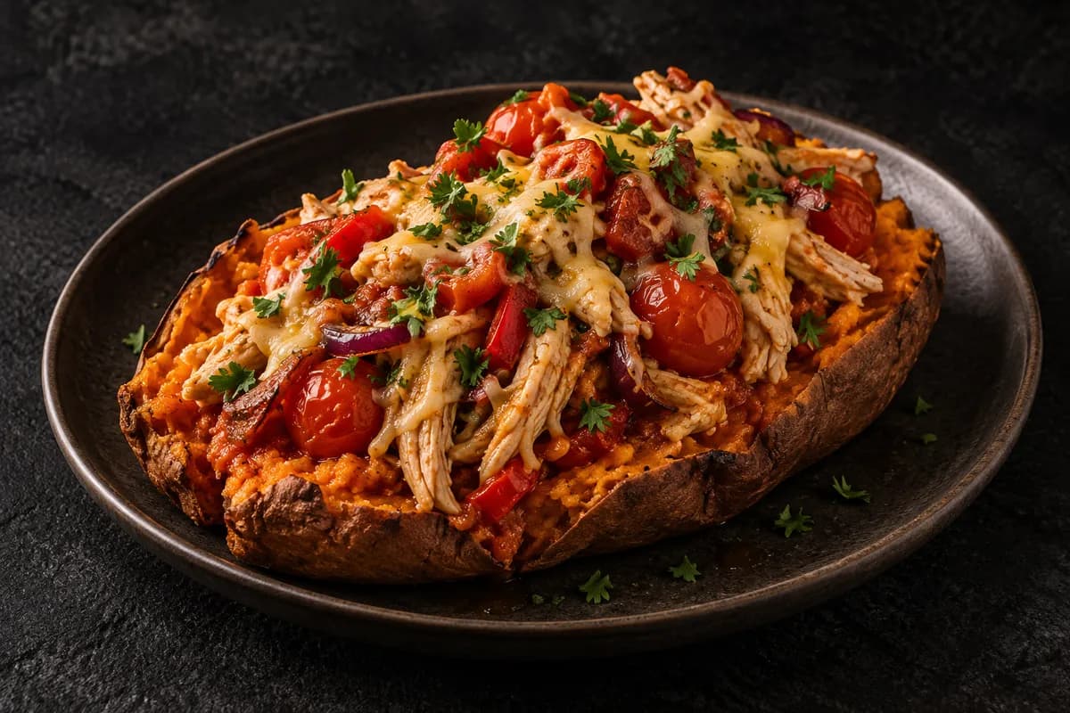 Loaded Sweet Potato with Shredded Chicken